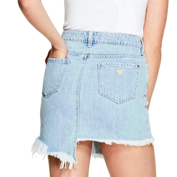 Guess Stella Re-Engineered Asymmetrical frayed hem denim skirt Size 8 - Picture 3 of 10